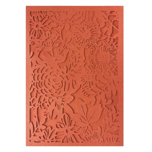 Laser cut rose floral wedding invitation cover in elegant orange red hollow design