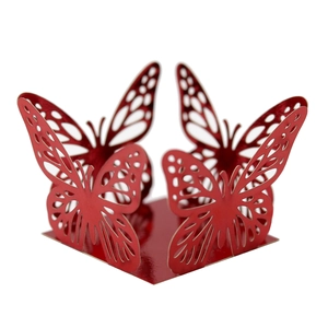 Detailed laser-cut red paper hollow butterfly decorative candy box base for weddings