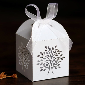 Tree Of Life Laser Cut Hollow Artificial Pearl Paper Gift Boxes With Ribbon For Wedding Party Celebration Favor