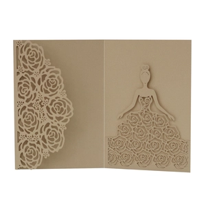 Laser cut kraft paper wedding invitation featuring rose patterns and a female silhouette