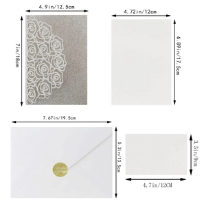 Glitter rose laser cut invitation set with sizes for envelope, card and inner sheet