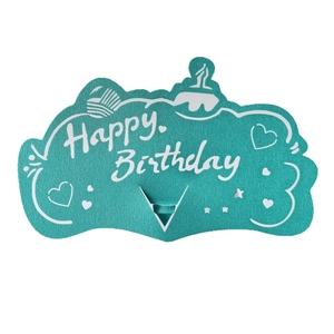 Teal Happy Birthday card with stars and heart patterns on a clean white background