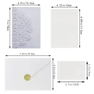 Detailed size specifications for laser-cut rose wedding invitation set components