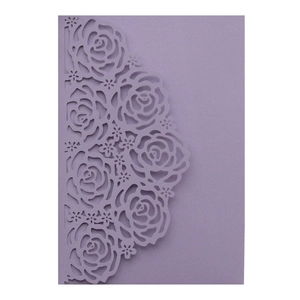 Detailed laser-cut rose pattern on premium purple wedding invitation card