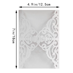 Laser cut white lace invitation sleeve with 12.5cm x 18cm dimensions detail
