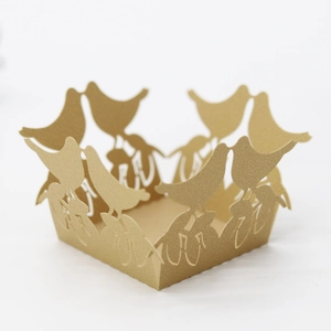 Detailed laser cut champagne gold bird pattern decoration for wedding candy boxes