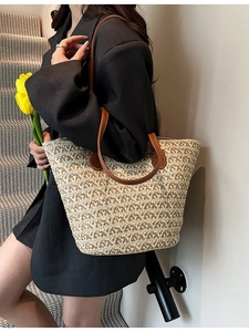 Borsa Tote in Paglia Intrecciata di Grande Capacità Per Donna con Motivo Geometrico Borsa a Tracolla Casual per Vacanza al Mare