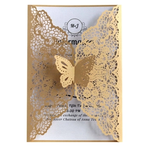 Laser Cut Butterfly Wedding Invitations Pearl Paper Hollow Lace Greeting Cards For Baptism Engagement Marriage Party