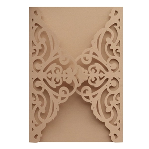 Laser cut champagne gold pearlescent paper wedding invitation covers with floral design