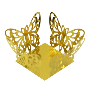Laser cut hollow butterfly favor box in shiny gold finish for wedding party decor