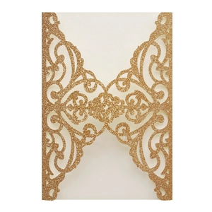 Pochettes D'invitation Découpées Au Laser Papier Perlé Paillettes Design Floral Creux Pour Mariage Fête Banquet Style Européen