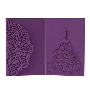 Detailed laser-cut rose patterns and elegant female silhouette on a purple card