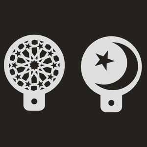 Star and moon pattern PET cake stencils with geometric mesh and handle for festivals