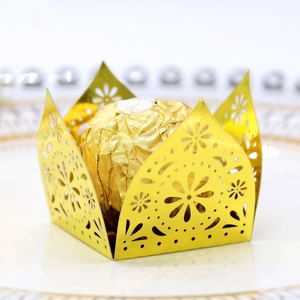 Laser cut hollow gold chocolate box with elegant floral patterns for party favors