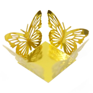 Elegant laser-cut hollow butterfly gift boxes with mirror gold finish for wedding favors