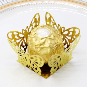 Golden butterfly laser-cut hollow chocolate base for wedding party favors