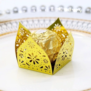 Laser cut hollow flower pattern golden chocolate wrapper for wedding and party favor decor