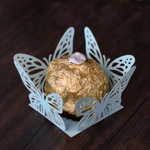 Laser cut light blue butterfly hollow favor box for baby shower chocolate decoration