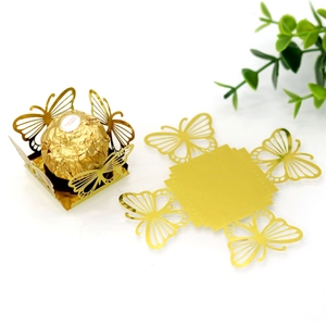 Detailed laser-cut gold butterfly candy box with mirror finish for wedding party favors