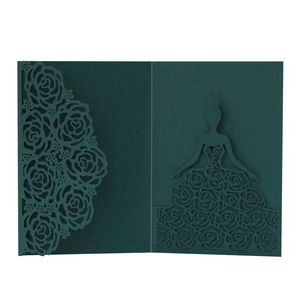 Elegant dark green laser cut rose wedding invitation card with female silhouette detail