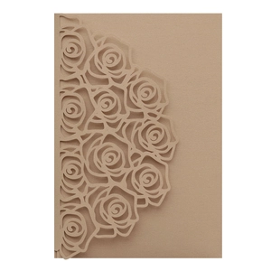 Detailed laser-cut rose floral pattern on high-quality earthy tone paper invitation card