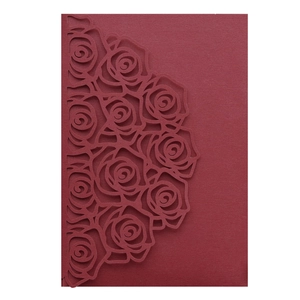 Burgundy laser-cut rose wedding invitation cover made of premium pearlescent cardstock