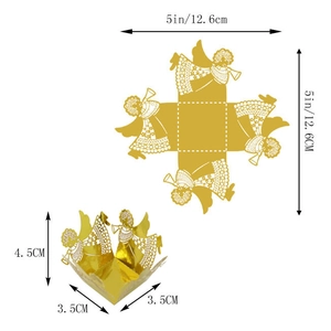 Vue à plat de la boîte à bonbons ange doré découpée au laser avec ses dimensions