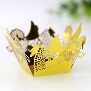 Décoration de cupcake en papier doré découpé au laser avec motif ange pour fête