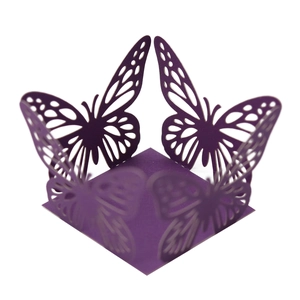 Elegant purple hollow butterfly cupcake wrapper with laser-cut lace design for party