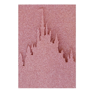 Details von rosa Glitzer-Schloss-Einladungskarten mit feiner glitzernder Laser-Textur