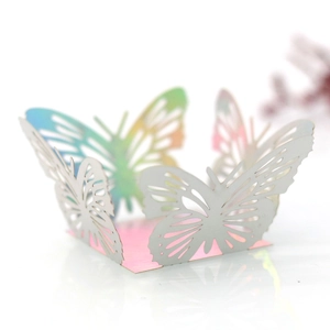 Detailed laser-cut butterfly hollow box with iridescent gradient finish for weddings