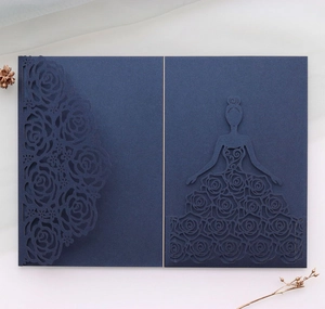 Detailed laser-cut rose patterns and girl silhouette on dark blue pearlescent paper