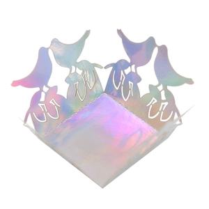 Detailed laser cut iridescent candy box wrap featuring love birds and Double Happiness