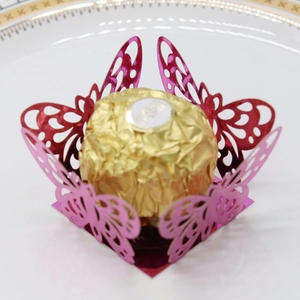 Pink laser-cut butterfly cupcake wrapper for wedding parties and chocolate decoration
