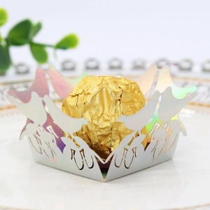 Detailed laser-cut bird pattern white pearl paper chocolate wrapper for wedding party