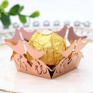 Laser-cut rose gold paper candy box with bird design for weddings and parties