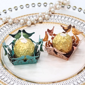 Laser-cut bird and leaf design hollow candy box wrappers for wedding party decorations