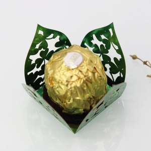 Detailed laser-cut green clover hollow paper box for wedding chocolate and party candy decor