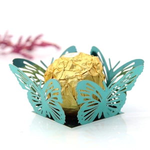 Teal laser-cut butterfly candy holder for wedding party favors with hollow design