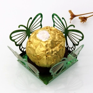 Detailed laser-cut hollow butterfly design for wedding candy tray in green glossy finish