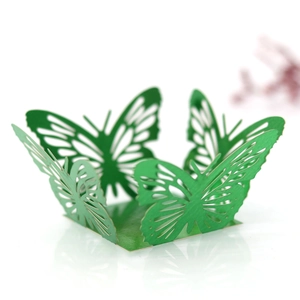 Detailed laser-cut green butterfly decorative wrapper for wedding cake or gift boxes