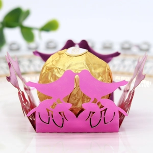 Pink bird laser-cut chocolate wrapper holder made of premium pearlescent paper