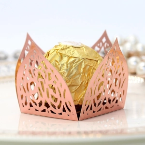 Laser cut mirror paper candy box for chocolate in rose gold with elegant lace pattern