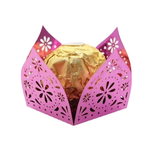 Laser cut hollow purple chocolate gift box with gold floral lace pattern design