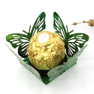 Green laser-cut butterfly lace favor box with hollow design for wedding chocolate decor