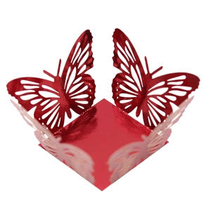 Detailed laser-cut red metallic butterfly candy box for wedding party decoration