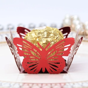 Detailed laser-cut red hollow butterfly chocolate tray for wedding and party decorations