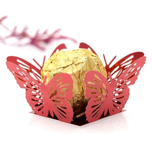 Red laser cut hollow butterfly chocolate holder for wedding party favors and decorations