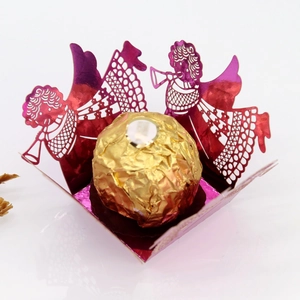 Boîte à bonbons ange découpée au laser en papier violet métallisé pour décoration