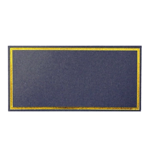 Elegant navy blue table card with gold foil border for weddings and formal events
